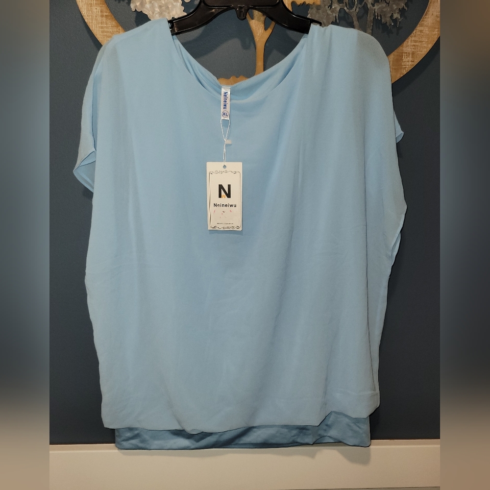 Neineiwu Women's Summer Loose Casual Short Sleeve Chiffon Top T-Shirt Blouse